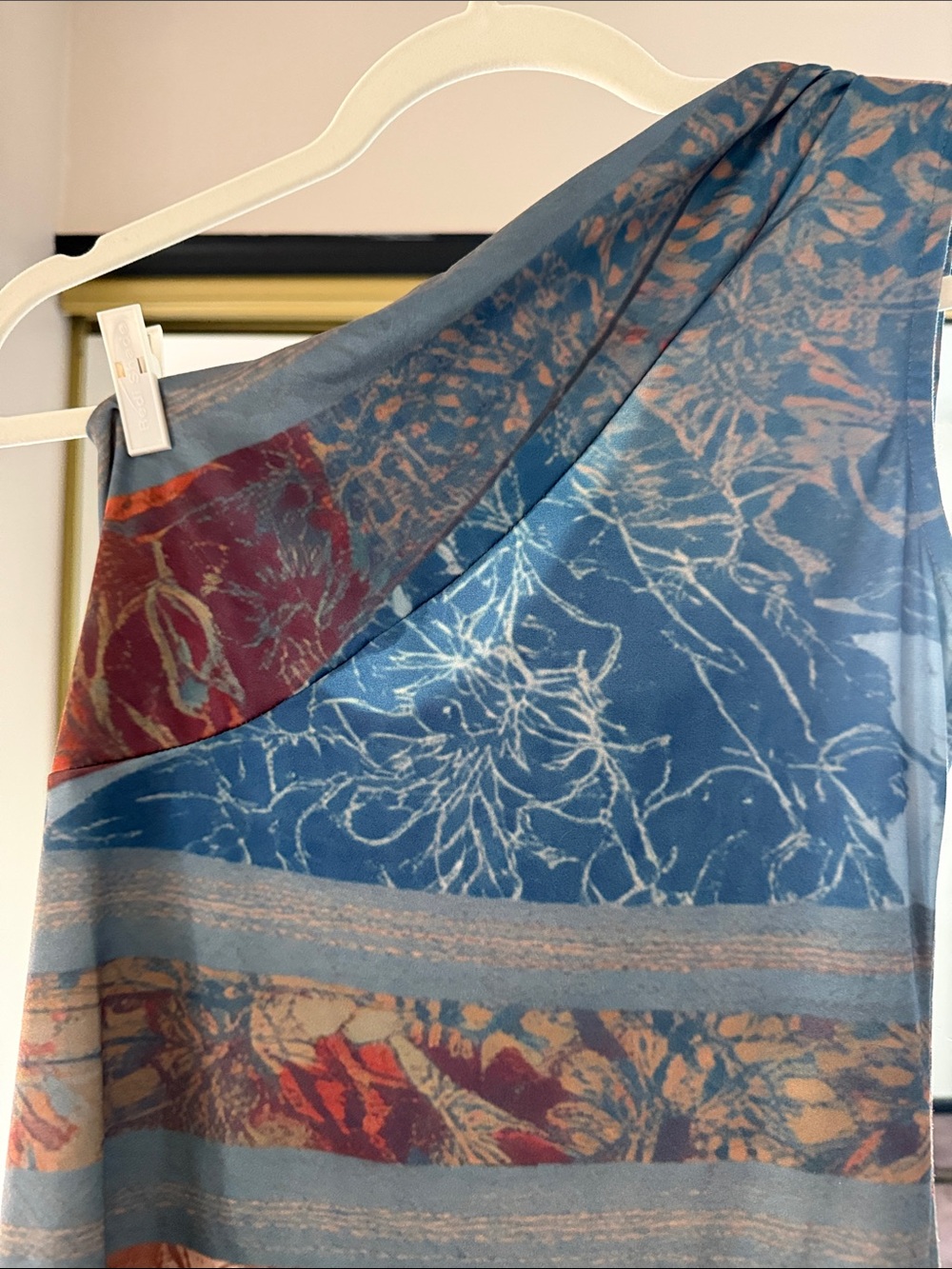 Asymmetrical Ruffled Floral Maxi Dress– Blue & Brown - Picture 7 of 10